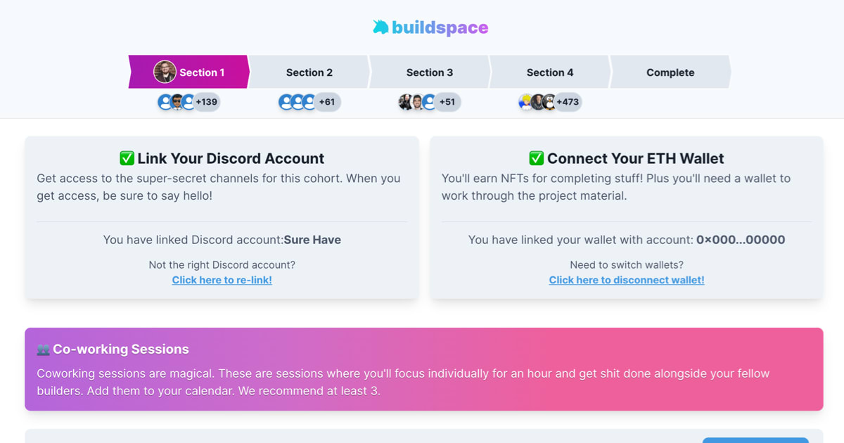 Screenshot of buildspace's coworking directions