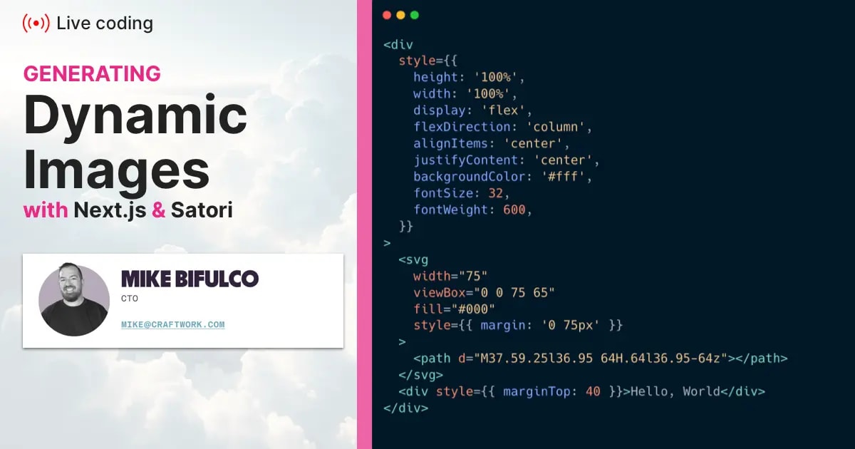 A YouTube live coding stream where we explore how we use a variety of dynamic images with Next.js using Satori.