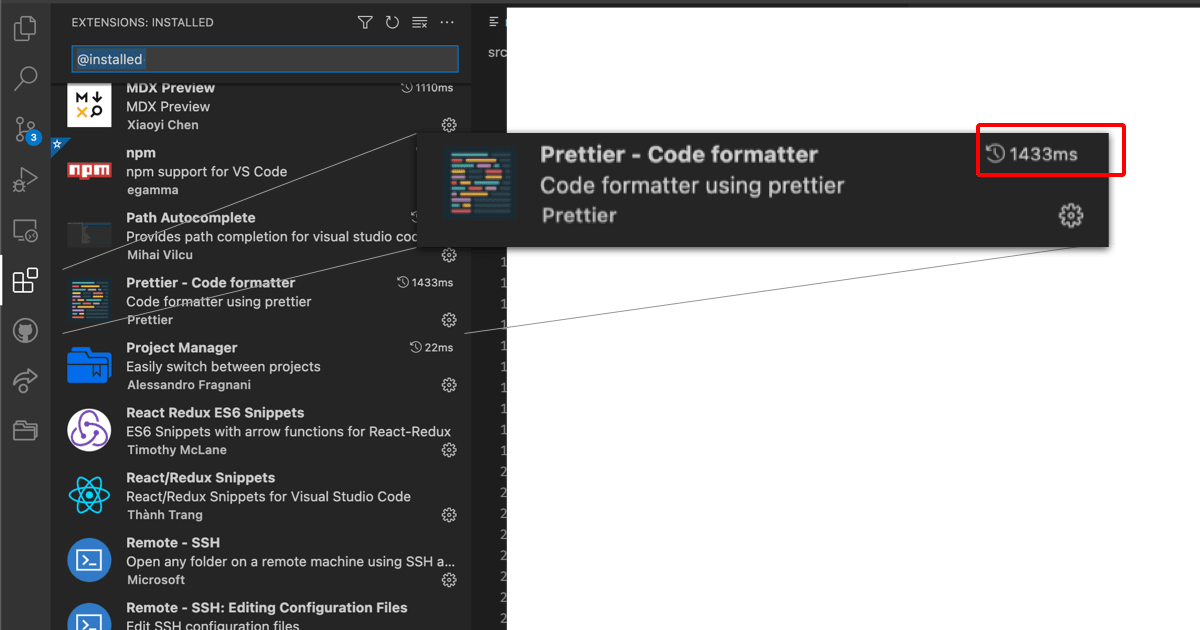 VS Code Extensions pane highlighted in red