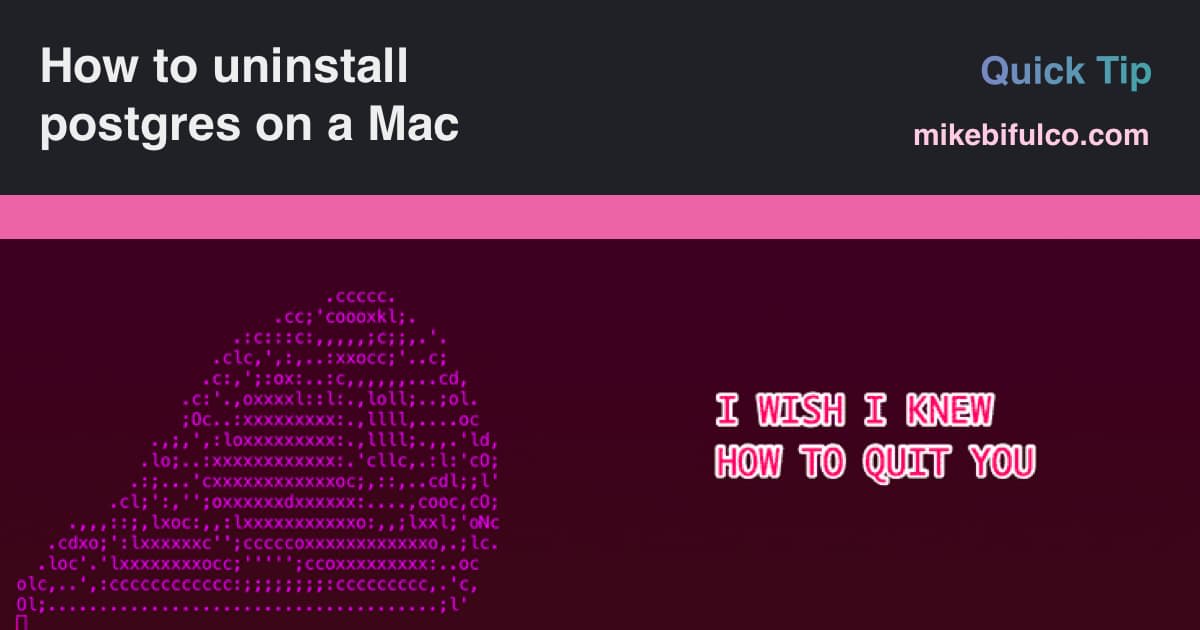 Uninstalling Postgres database software from a computer running MacOS isn't super straightforward - this is what I found helpful.