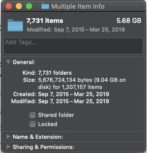 Screenshot of MacOS folder info for a node_modules search