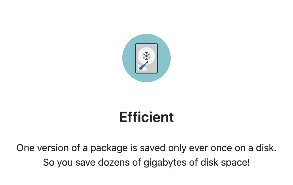 pnpm's value prop - one version of each package saved to disk