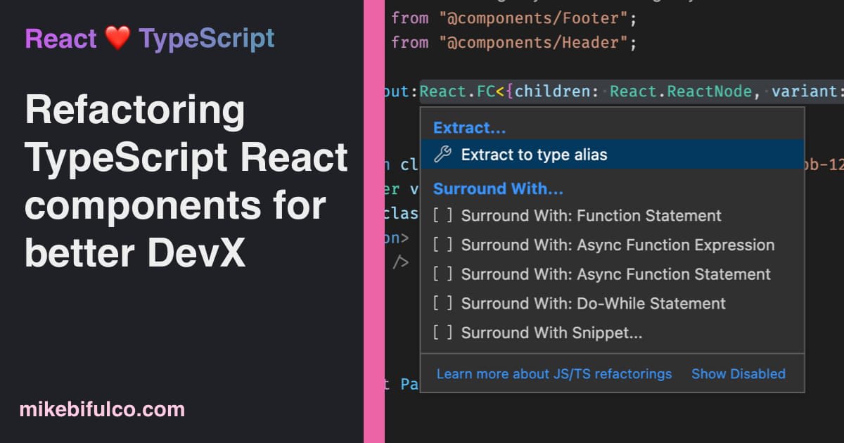 Extracting types from a JavaScript object is a common task in TypeScript. This post shows how to do it with VS Code.