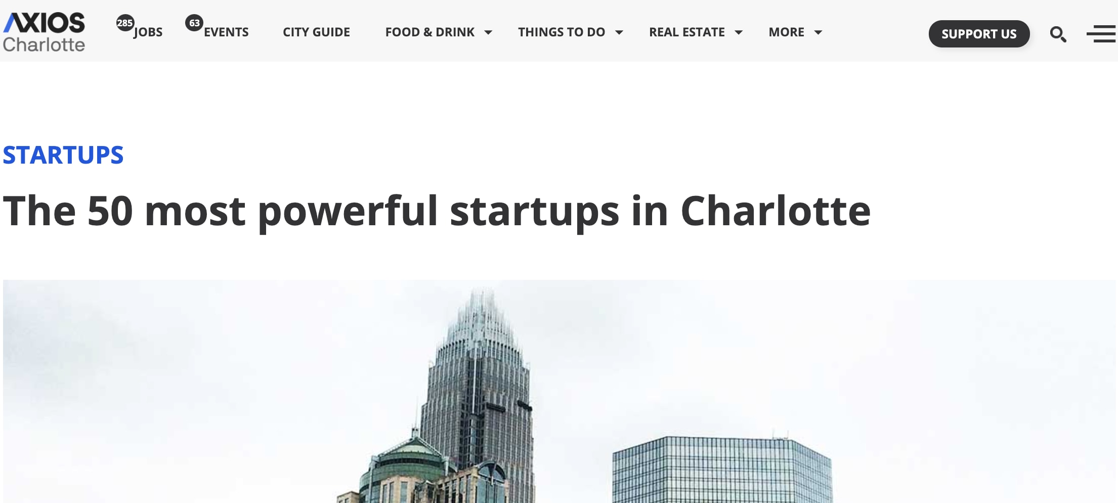 Screenshot: 50 Most powerful startups in Charlotte article by Axios Charlotte