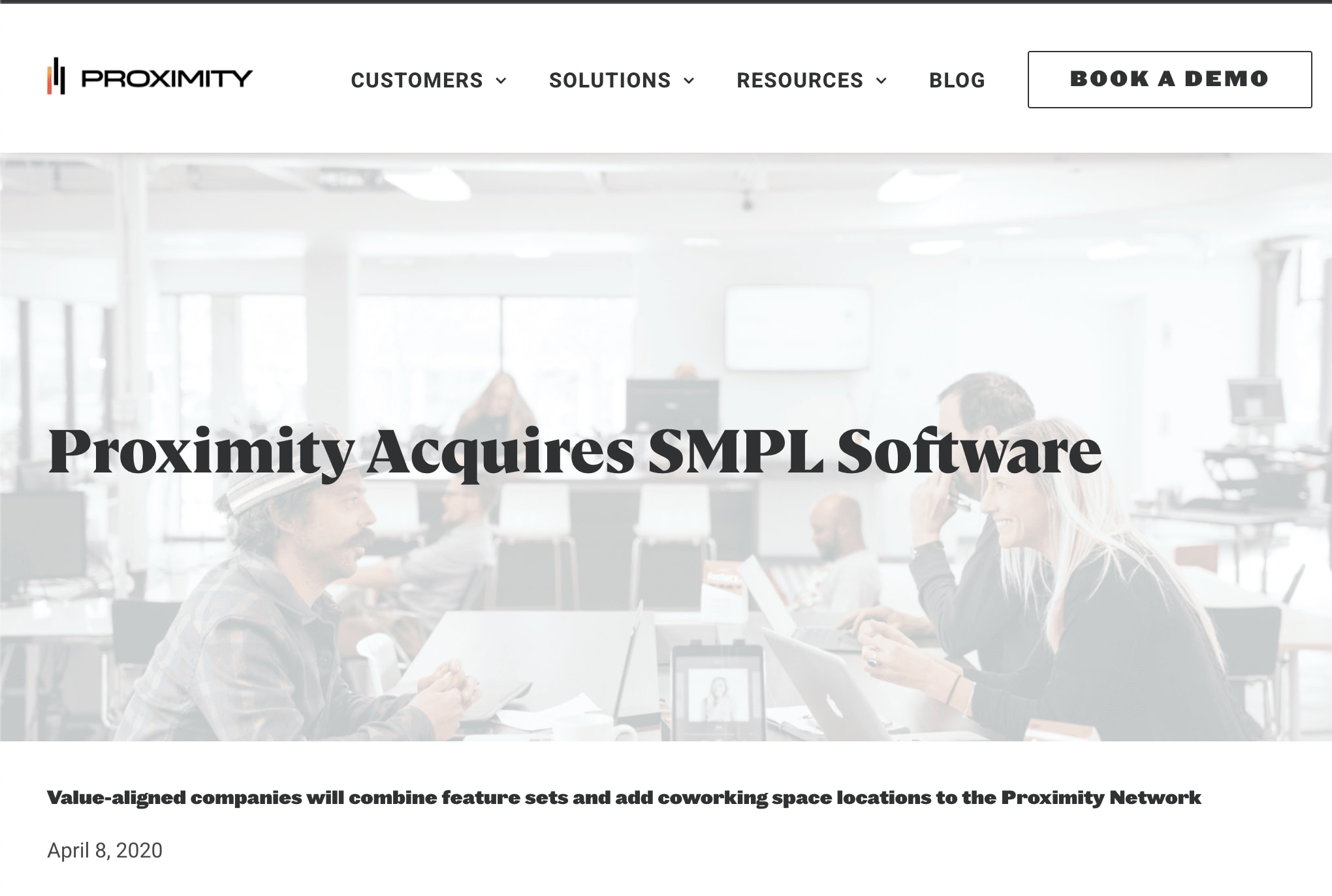 A screenshot from a press release announcing proximity acquiring smpl