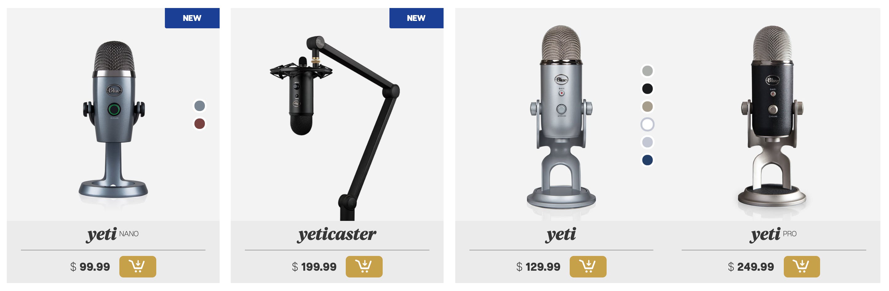 A few of Blue's microphones from their website - all of which have the same design challenge