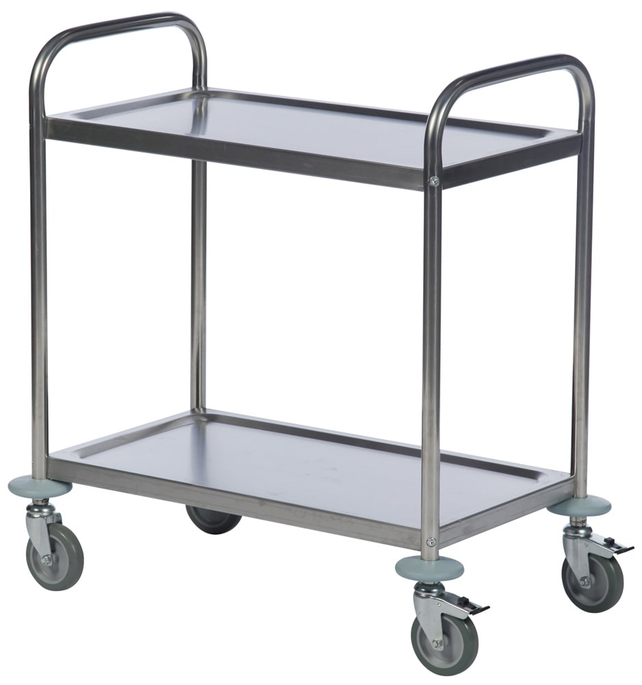 Trillebord i rustfritt stål, 2 hyller (B40 x H80,5 x L71 cm)