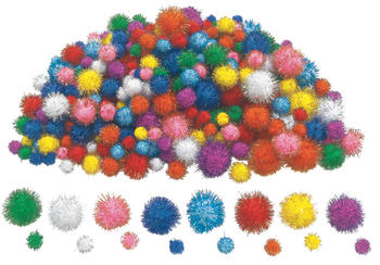 Glitterpomponger, 300 stk. ass.