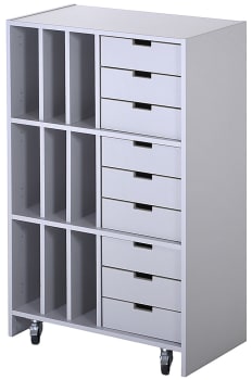 Reol med 9 rom og 9 skuffer,på hjul