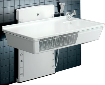 Lavtgående, vegghengt stellebord 80 x 140 cm. med vask.