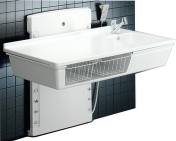 Lavtgående, vegghengt stellebord 80 x 180 cm. med vask.