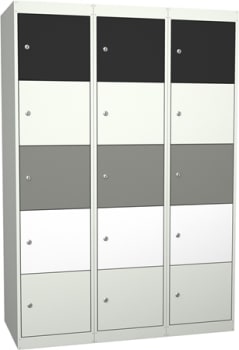 Garderobe i stål,5 delt. 120 cm, rett tak 15 rom