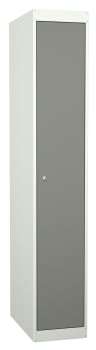 Garderobeskap i stål med 1 dør. Skrått tak, 55 cm dyp.