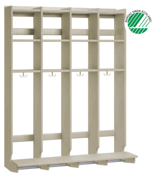 Mega 25 garderobe, vegghengt m/benk. Hvitpigmentert. 1-5 rom