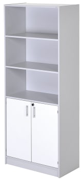 Skap med åpne hyller og 2 låsbare dører nede