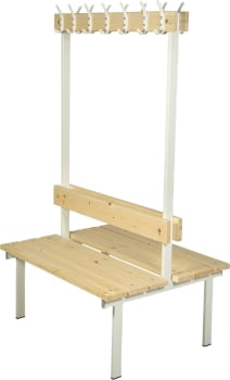 Dobbel garderobebenk med knaggrekker, gulvmodell. 1 m.