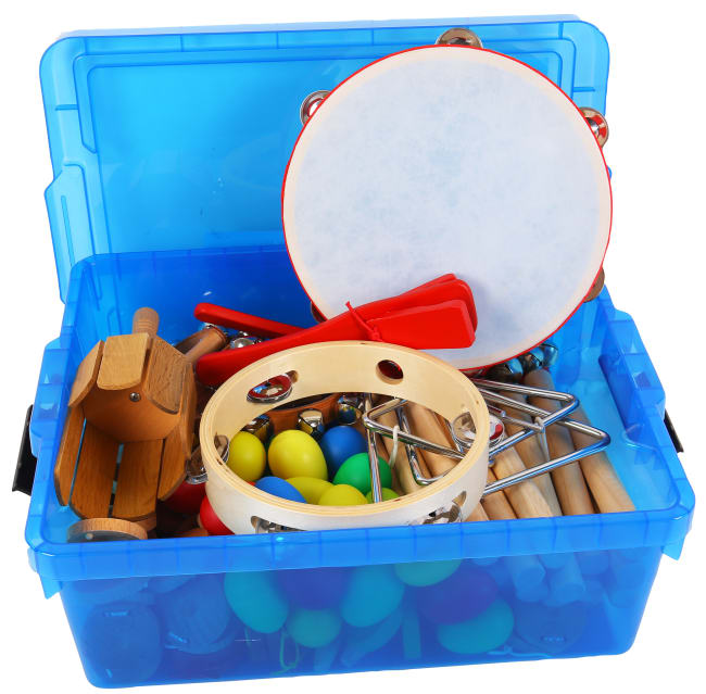 Musikkinstrumenter i kasse, 76 stk.