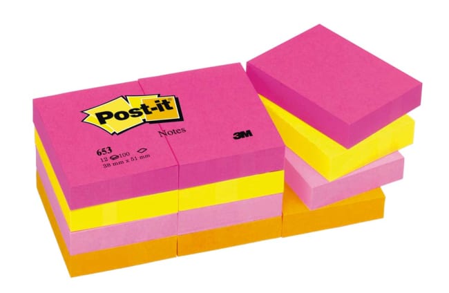 UTGÅTT POST-IT® notatblokk 653TF 38x51 neon frg (12 pk)