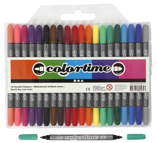 Colortime Dobbeltusj, 2,3+3,6mm strek, 20 ass.