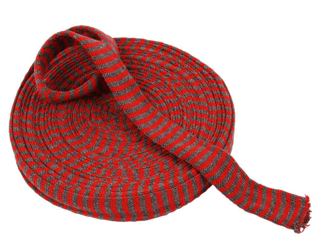 Tubestrikk, B:30mm, 10 m, julerød/grå