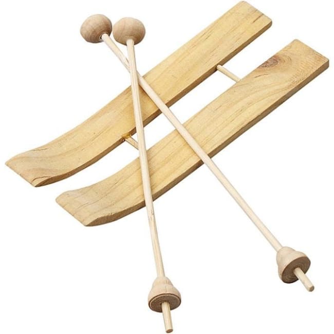 Ski m/staver, 11x3,8cm, 3 par, furu