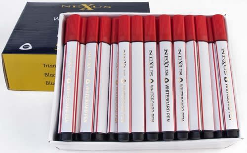 Whiteboardpenn m/trekantgrep rød, 10 stk