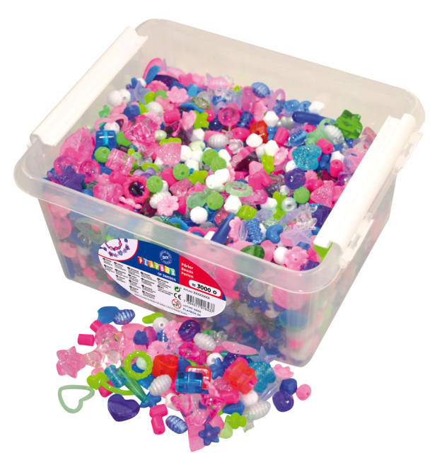 Perleboks med 3000 ass. perler i pastellfarger
