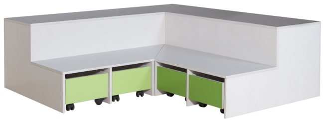 Scenetrapp hjørne, med 4 oppbevaringskasser