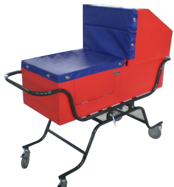 Utevugge, rød, komplett med madrass og 2 laken,