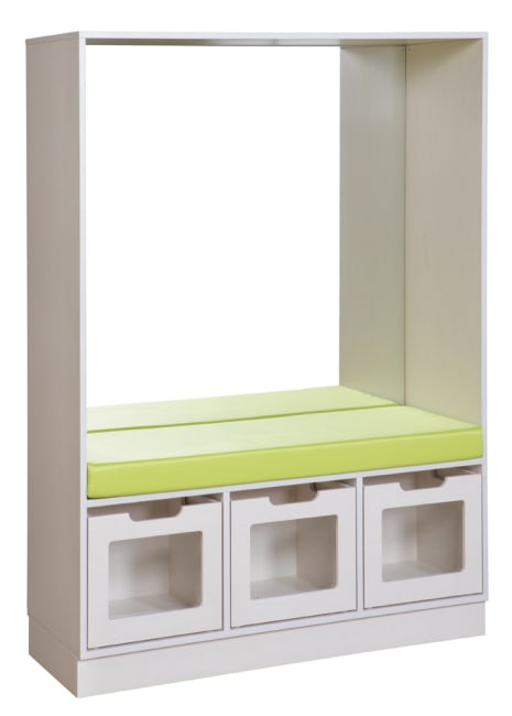 Kubus hyggereol med 3 glasskasser og madrass. 45 cm dyp