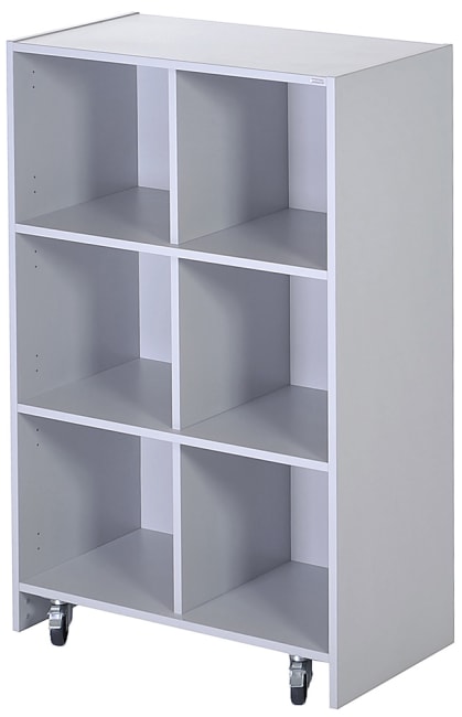 Åpen reol med 6 rom, på hjul