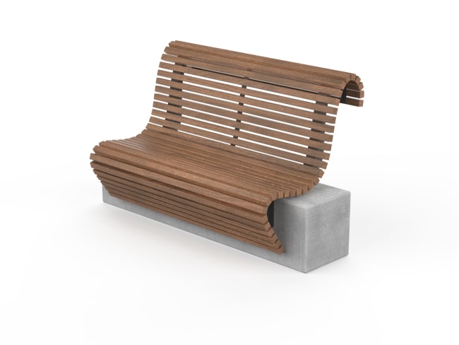 WAVE benk med rygg på en betong blokk