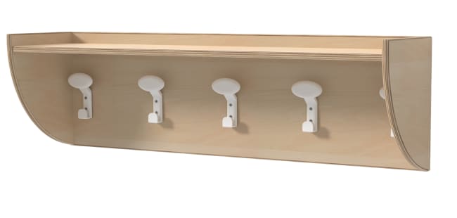 Knaggrekke med hylle i kryssfiner, 5 plasser