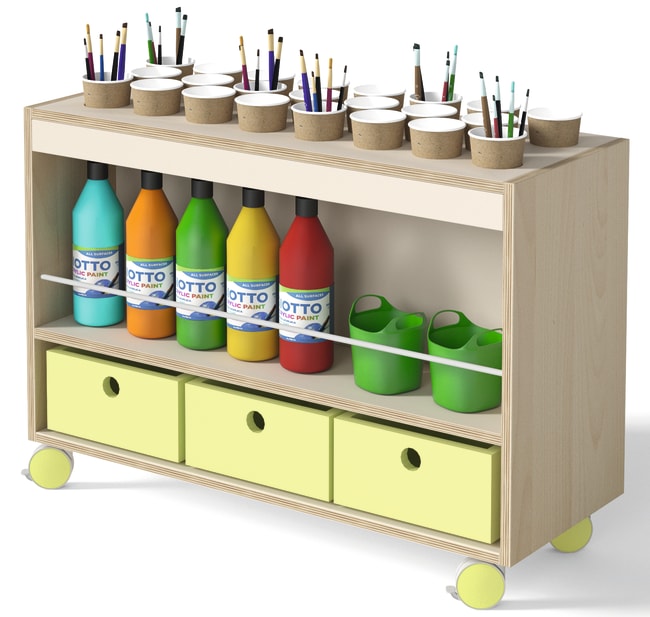 Tavoli materialvogn med 3 treskuffer, i kryssfiner