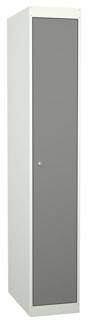 Garderobeskap i stål med 1 dør. Skrått tak, 40 cm dyp.