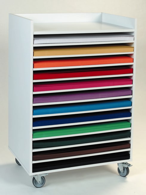 Kartong reol m/hjul + 12 hyller