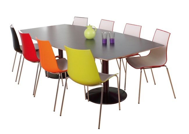 Konferansebord 160 cm. med linoleumstopp og sorte søyleben