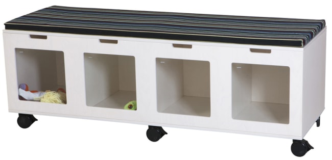 Kubusbenk på hjul med 4 rom og sittepute