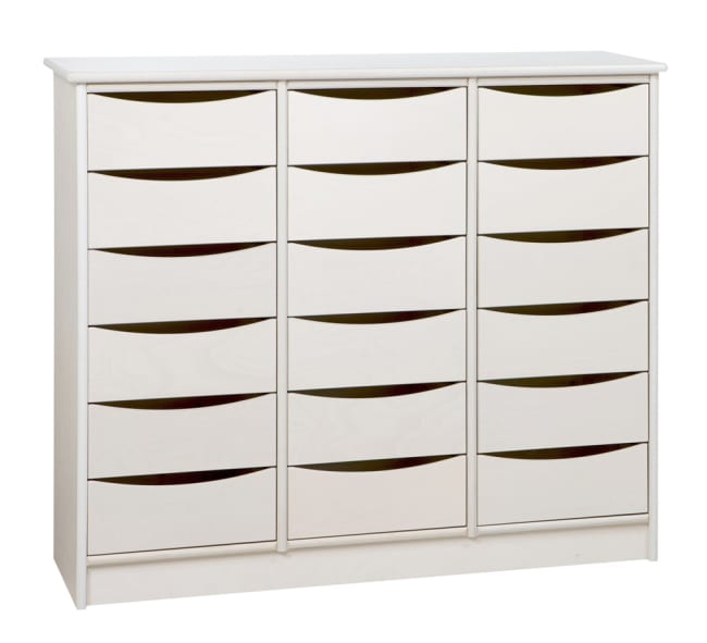 Reol med 18 store skuffer