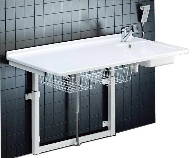 Vegghengt stellebord 80 x 180 cm. med vask.