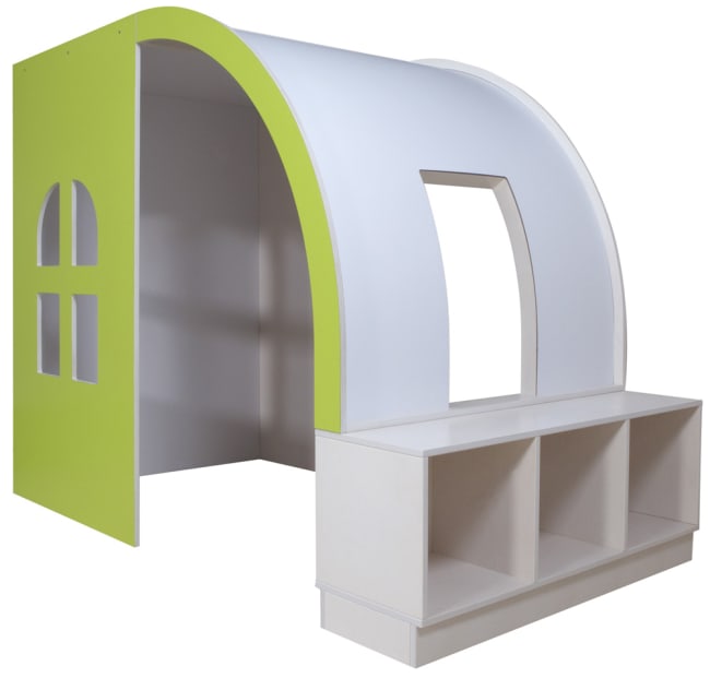 Stor lekehule med buet tak og butikk