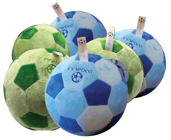 Inneball, sett med 3 grønne og 3 blå baller