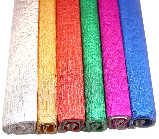 Kreppapir metallic. 6 ruller ass farger