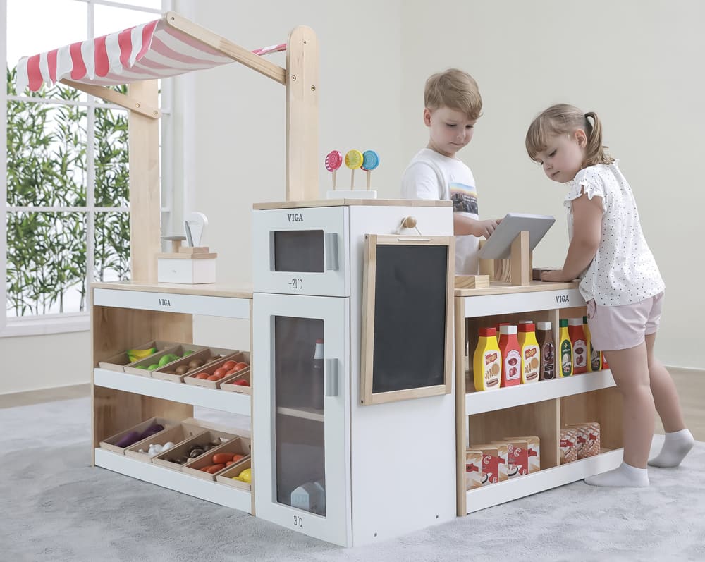 Lekebutikk komplett med 2 disker og kjøleskap Milas.no