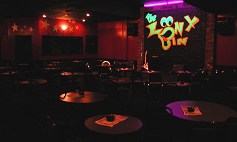 View of the stage at The Loony Bin Comedy Club