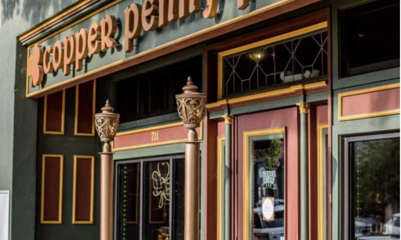 Green and red Irish style pub entrance.