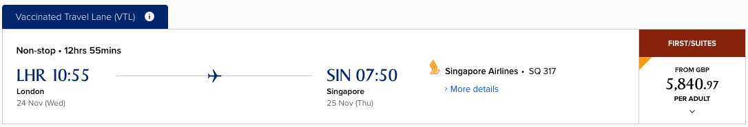 Vaccinated Travel Lane A380 Flight LHR - SIN (SQ 317)