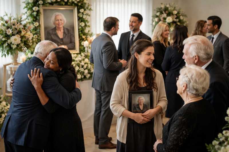 A personalized memorial display with photos and keepsakes