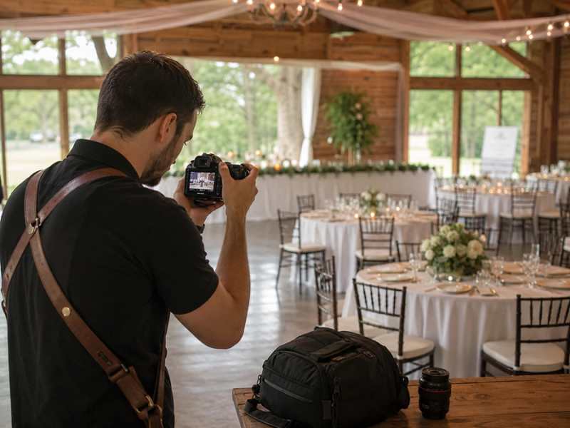 Wedding photographer taking a picture of a reception site