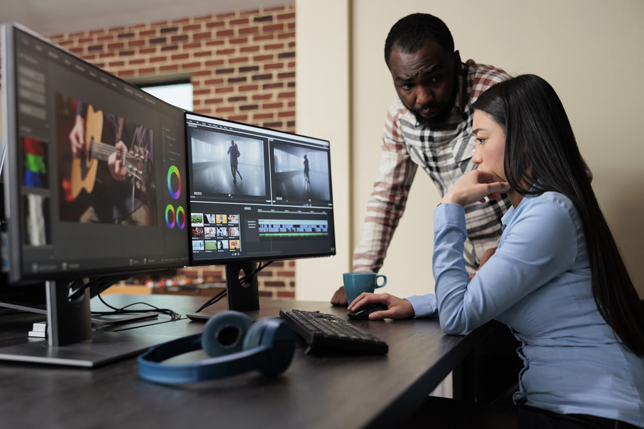 Editor working in studio